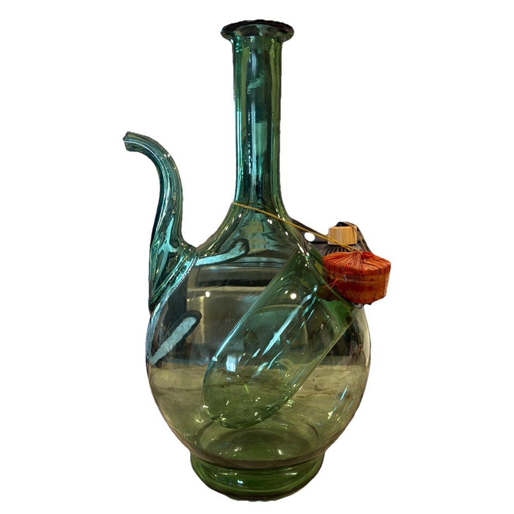 Vtg Large Hand Blown Green‎ Glass Italian Wine Decanter With Ice Chamber READ